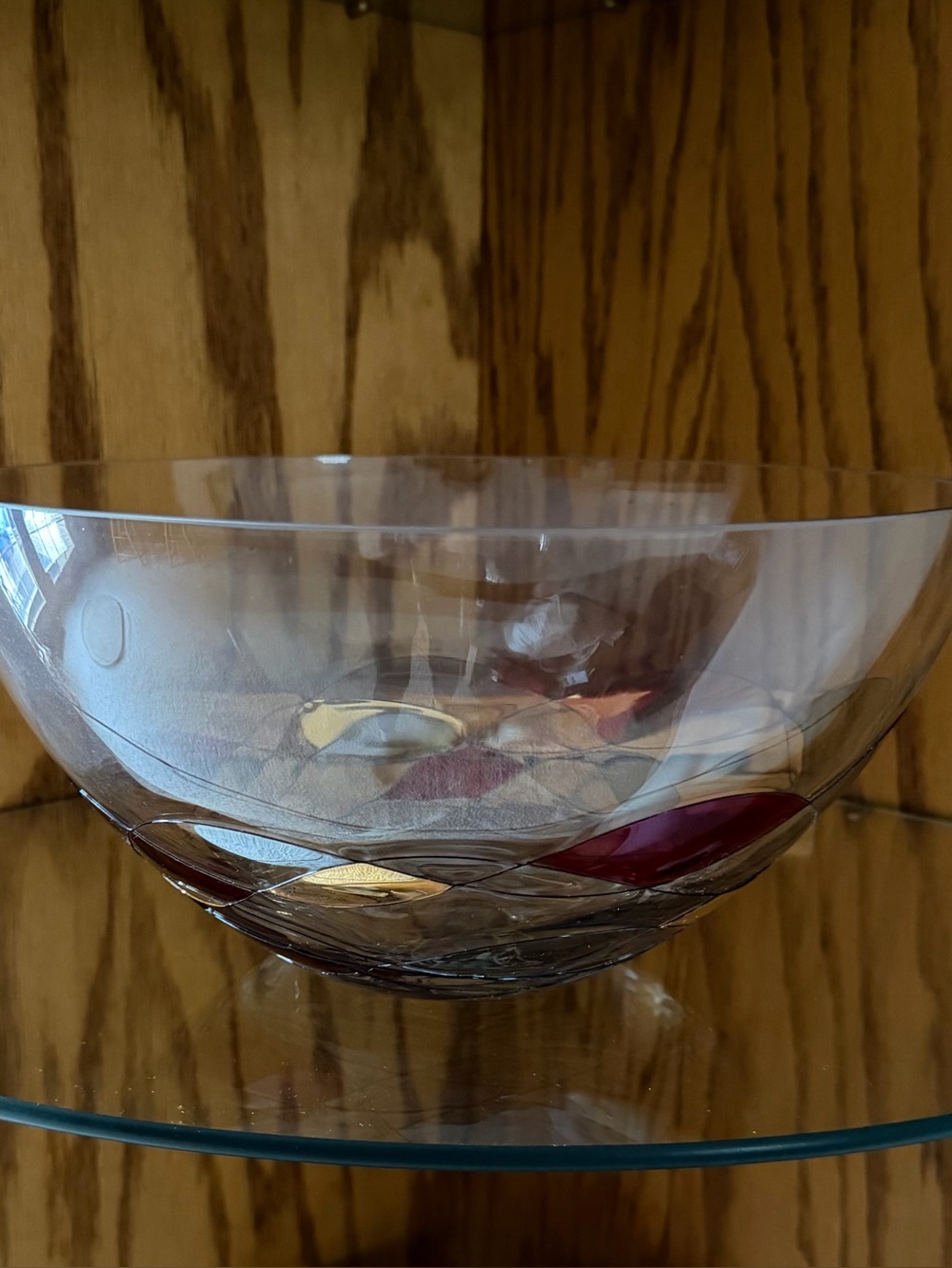 10" Clear Glass Serving Bowl with Red/gold  Accent Band